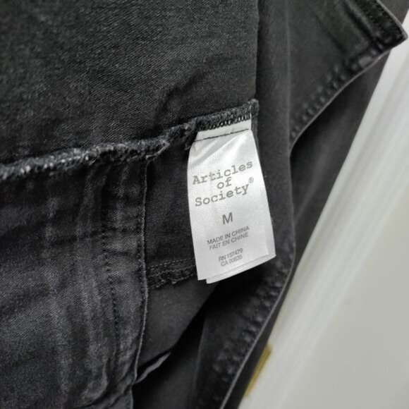 Articles Of Society Moto Jacket Black Denim Faux Fur Collar Zippered Pockets M - Picture 7 of 11